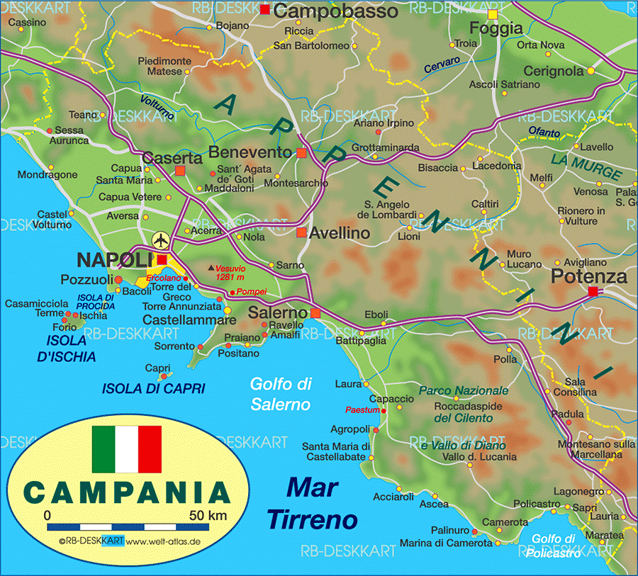 Positano Salerno Campania Italy. World Atlas - Map of Campania