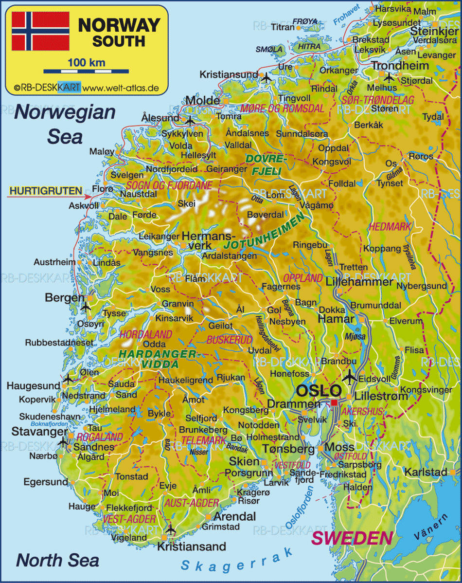 Map of South Norway (Norway) - Map in the Atlas of the World - World Atlas
