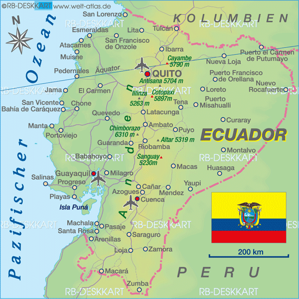 World Atlas - Map of Ecuador. road map, earth map, Equador Guayaquil Cuenca 