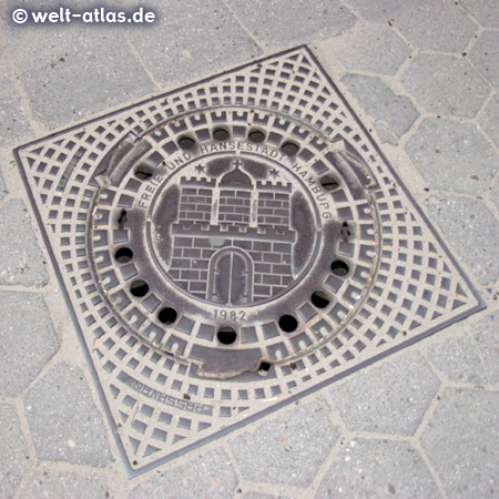 Manhole cover with Coat of Arms,Free and Hanseatic City of Hamburg