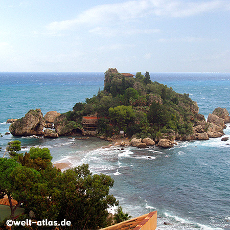 View of Isola Bella, the Pearl of the Ionian Sea, small island near Taormina