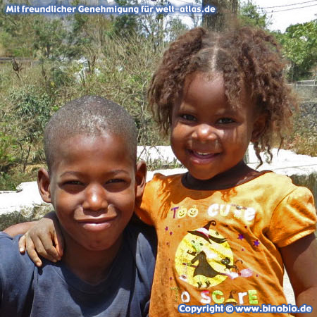 Little girl and boy in the mountain village of Rui Vaz in the heart of Santiago, Cape Verde