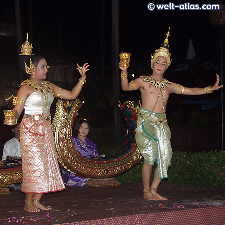Tanzdarbietung, Koh Samui, Paar bei Tempeltanz, Thailand