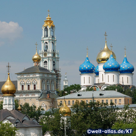 Assumption Cathedral and bell tower in the Trinity Monastery of Sergiev Posad near Moscow