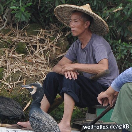 Traditional cormorant fishing on the Li River near Guilin