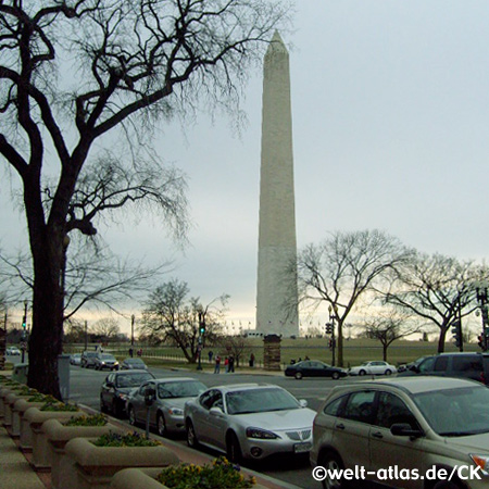The Washington Monument, obelisk near the west end of the National Mall