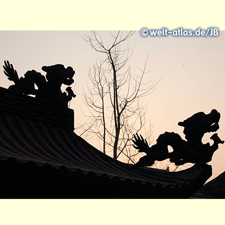 Chinese temple roof with mythological dragons