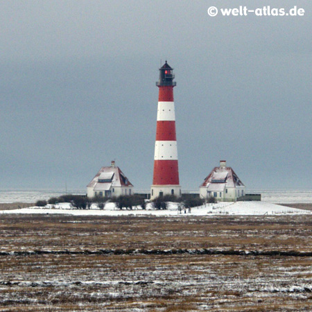 Westerhever Leuchtturm im Winter,WesterheversandPosition: 54° 22,5′ N / 08° 38,5′ E 