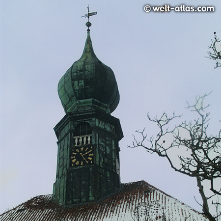 Tower of St. Bartholomäus-Church in winter, Wesselburen, Germany