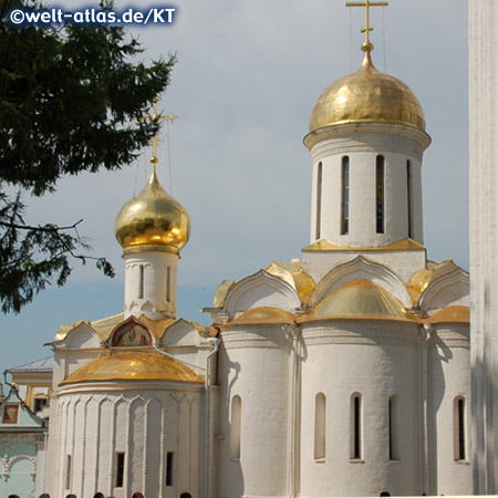 Trinity Cathedral and Tower of Nikon's Church in Trinity Monastery, a UNESCO World Heritage Site in Sergiev Posad near Moscow