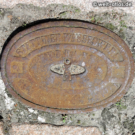 Old manhole cover "Stettiner Wasserwerk" in Szczecin, Poland