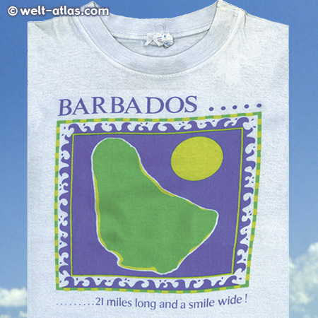 mein altes Barbados T-Shirt,Aufdruck:  21 miles long and a smile wide!