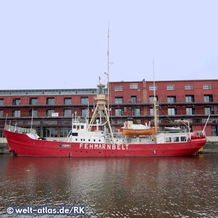 Lightship Fehmarnbelt in front of the Media Docks at the Museum Harbour in Lübeck's Old Town