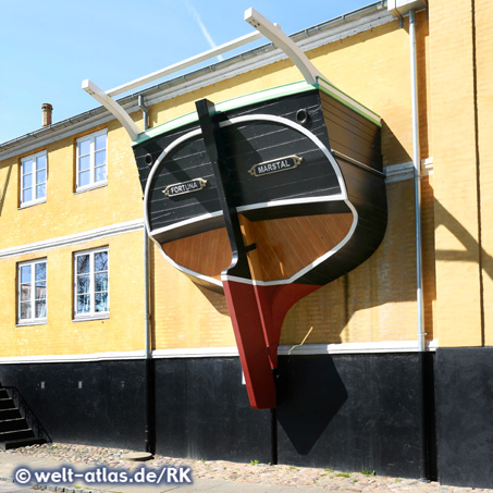 Heck eines Schoners am Marstal Seefahrtsmuseum, Insel Ærø, Dänemark