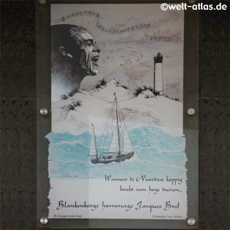 Blankenberge, hommage Jacques Brel, am Leuchtturm
