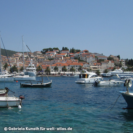 Yachts in the port on the island of Hvar, Dalmatia