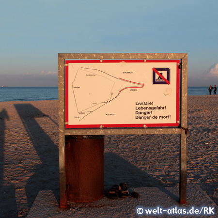 Warning board at the outermost north of Denmark