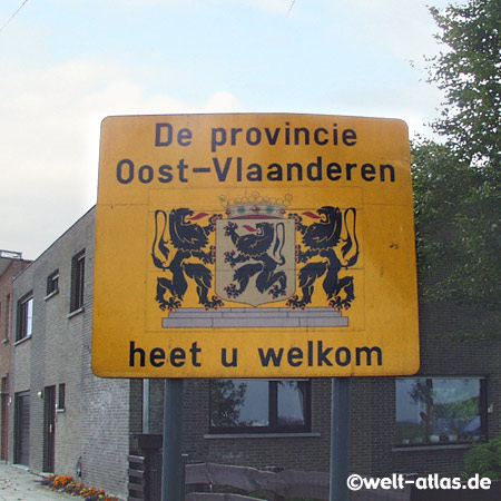 Grenzschild, Ostflandern, Belgien,von den Niederlanden nach Belgien