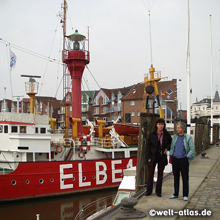 Cuxhaven, Feuerschiff "Elbe 1" "Bürgermeister O´Swald II" am alten Liegeplatz, Museumsschiff