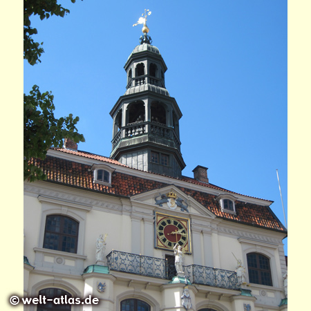 Old town hall with a baroque facade and tower with a carillon, Hanseatic City of Lüneburg