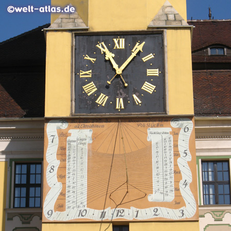 Sundial at clock tower, city hall, Bautzen 