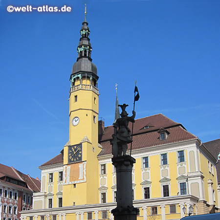 Fountain in the center of market square in front of the town hall, Bautzen