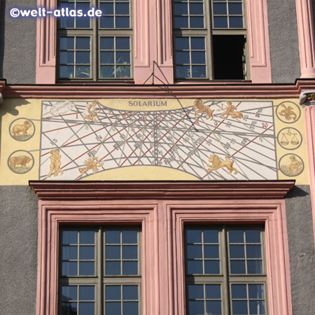 Renaissance buildings with sundials, Untermarkt of Görlitz