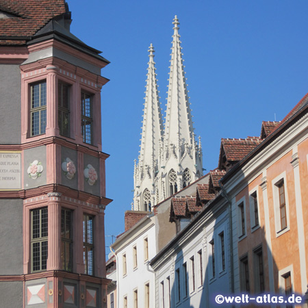 Towers of Parish church St. Peter and Paul and bay window, Goerlitz