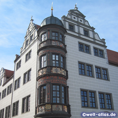 Erker am Torgauer Rathaus, schöner Renaissance-Bau