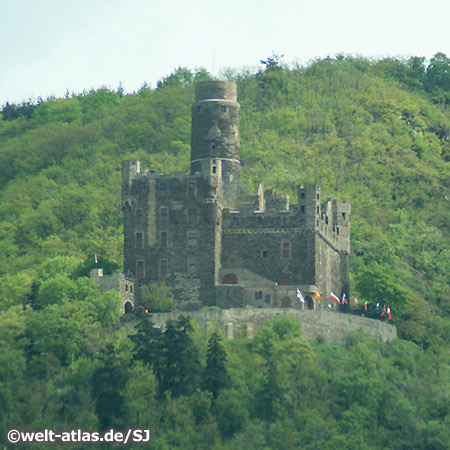 Burg Maus, Mouse Castle, seen from the Rhine near St. Goarshausen