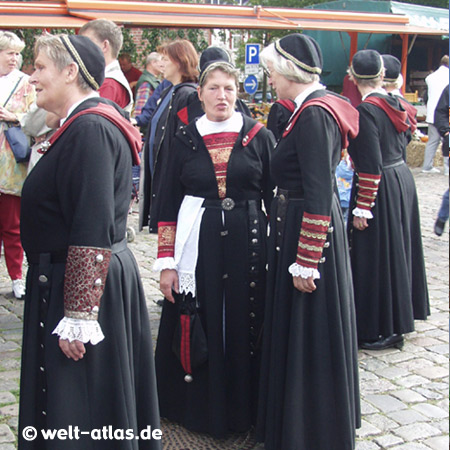 Specialty market in Garding,Women in traditional costumes, Eiderstedt Peninsula, Germany