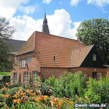 St. Anna Church and House Peters in Tetenbüll, historical grocery shop from 1820,museum and cottage garden