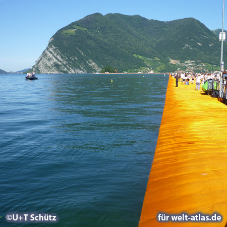 Floating Piers, walkway across the water of Lake Iseo