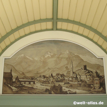 Meran als Motiv des Malers Franz Lenhart in Jugendstil-Wandelhalle an der Winterpromenade