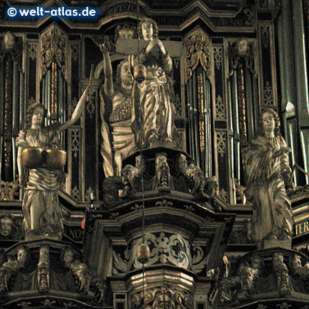 Detail of baroque organ, Cathedral of St. John, festival of organ music in summer – Poland