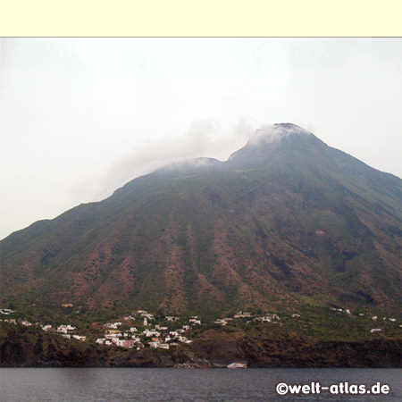 The volcano Mt. Stromboli with Ginostra