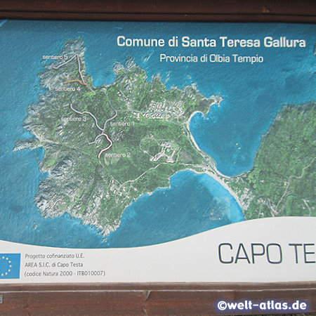 Routenkarte für Wanderungen auf der Halbinsel Capo Testa