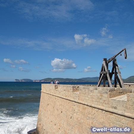 Alghero city wall with catapult 