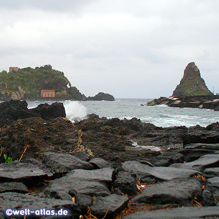 North of Catania you can see rocks of the Cyclops Coast in Acitrezza, a charming fishing village