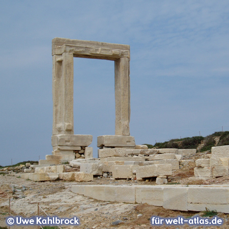 Landmark of Naxos is the large marble gate (Portara) on the peninsula