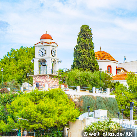 Kirche Agios Nikolaos mit Turmuhr, Skiathos, Griechenland