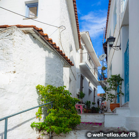 Gasse in Skiathos, Insel Skiathos, Griechenland