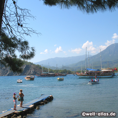 Phaselis Southwest Harbor, Ruins of Phaselis, forested peninsula with nice beaches to swim