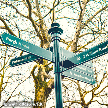 Signpost in Hampstead, London, England
