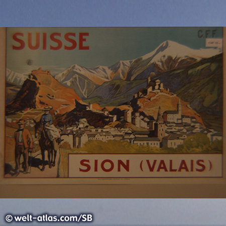 historic tourist poster Suisse, Sion, Valais