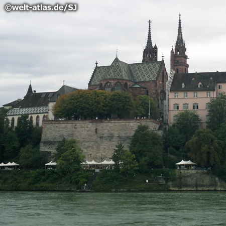 One of the main landmarks of Basel,the Basel Münster at the Rhine