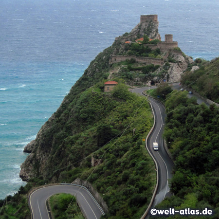 Castle of Capo Sant´ Alessio near Taormina, seen from Forza D'Agrò