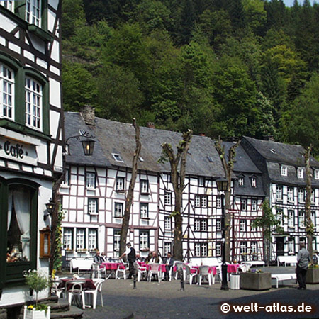 Historic center of Monschau at the Rur river in the hills of the Eifel
