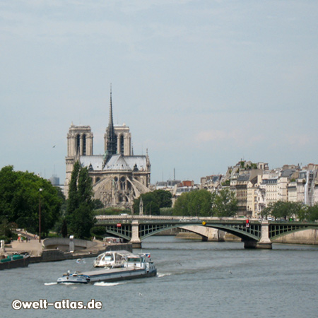 Brücke über die Seine, dahinter die Kathedrale Notre-Dame, Paris