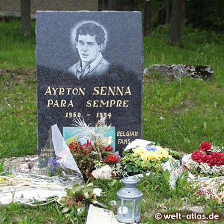 Denkmal für Ayrton Senna, den brasilianischen Rennfahrer, in Spa-Francorchamps